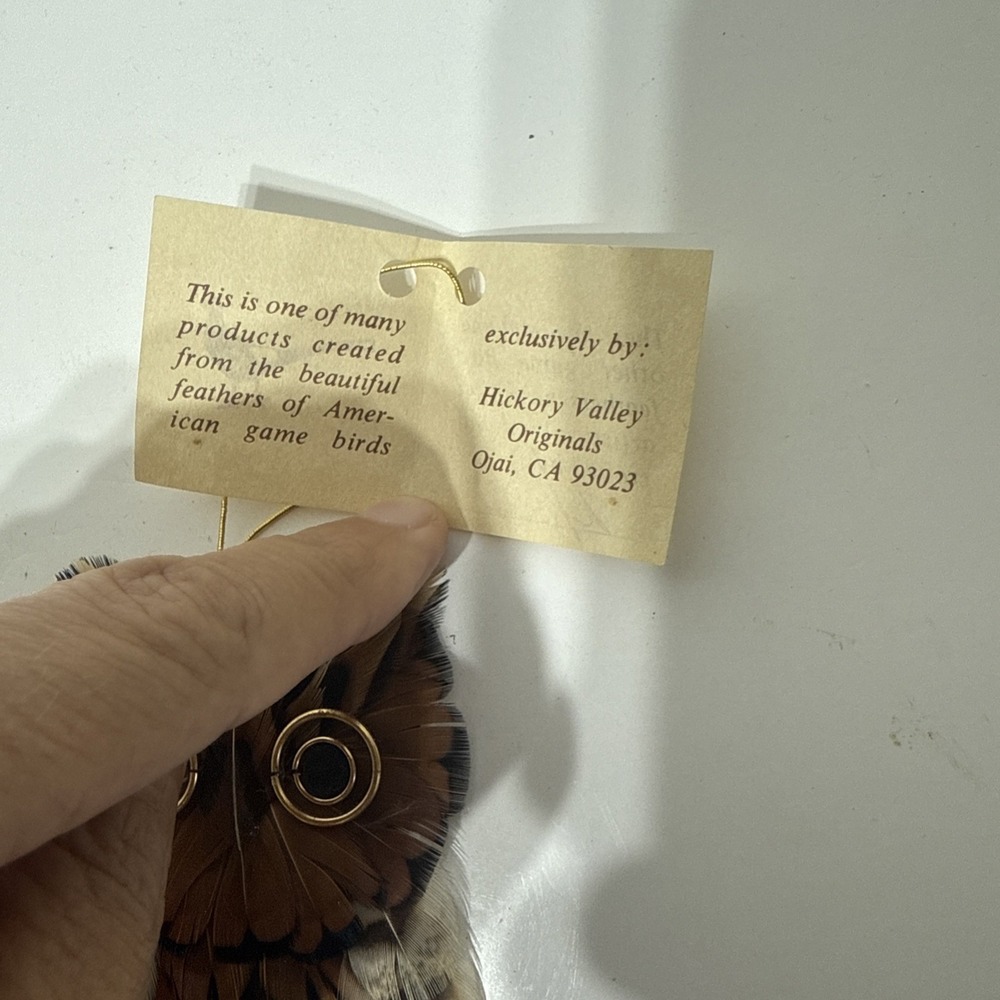 Hickory Valley Originals Pheasant Feather OWL Hanging Figure 4"Handmade Ornament - Picture 5 of 7